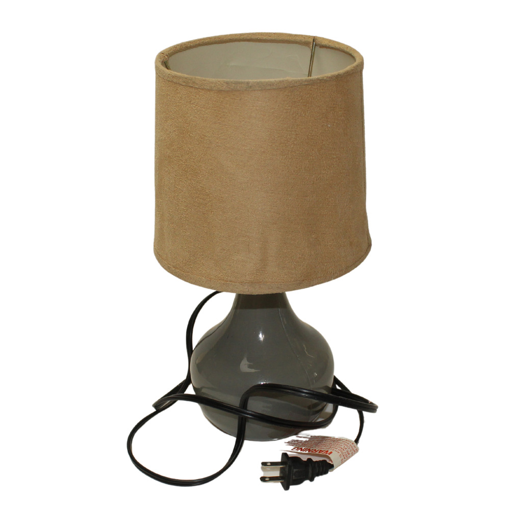 Zest Garden Limited Grey Glass Table Lamp w Tan "Suede" Lampshade